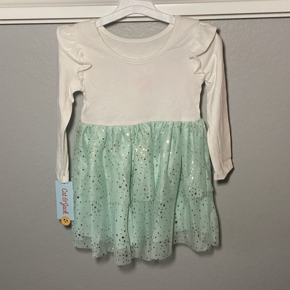 Cat & Jack Cream and Mint Green Star Dress - Picture 4 of 8
